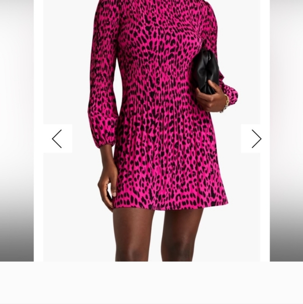 NWT Maje Rockinela Long Sleeve Leopard  Fuchsia Minidress Sz  42 EU /US 10